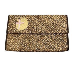Straw Clutch Brown with Rattan Palm Leaf/Fan